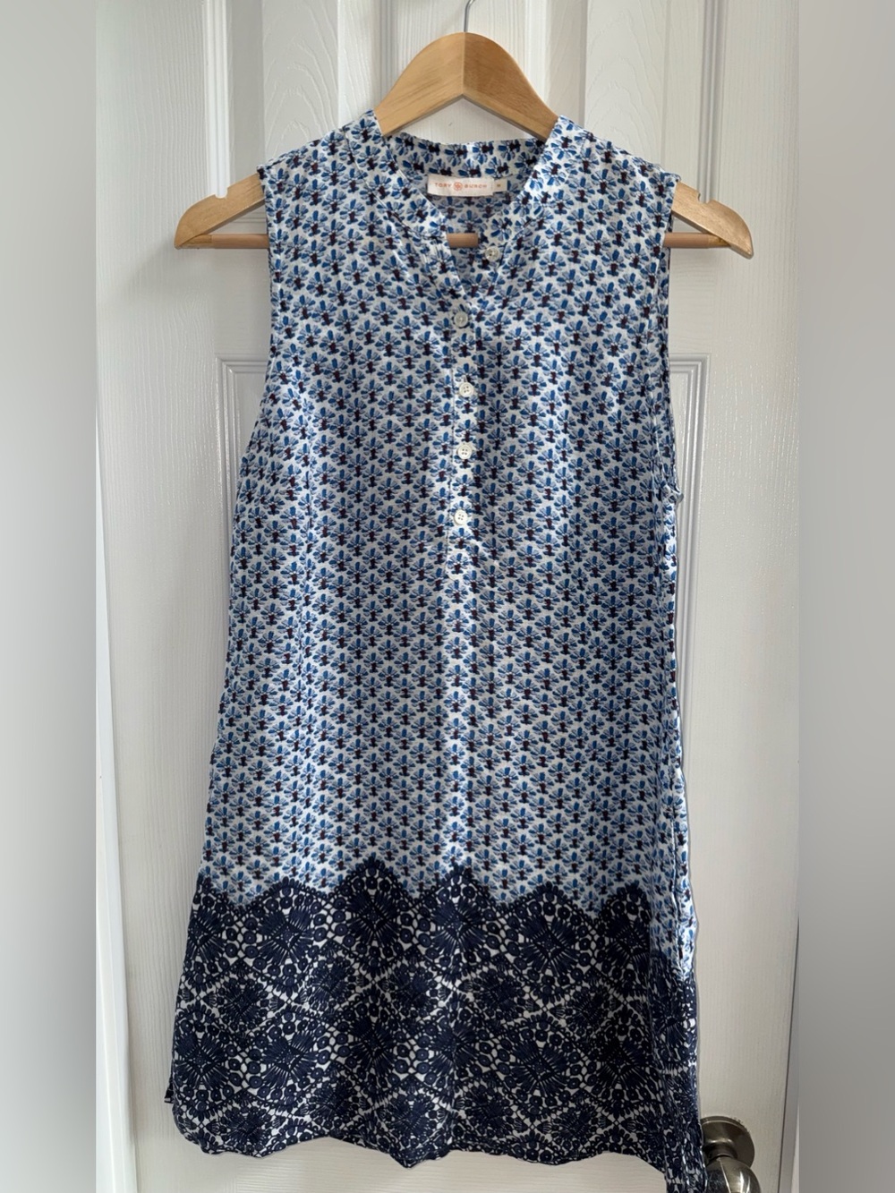 Tory Burch Castillo Corsage Sheath Knee Length Dress M Blue Summer Everyday Chic - Picture 2 of 13